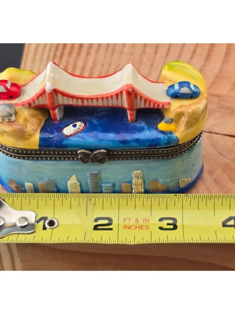 Vintage San Francisco Golden Gate Bridge Porcelain Hinged Trinket Box Trolley - Picture 12 of 14
